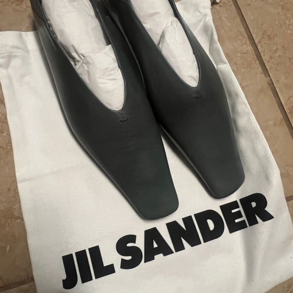 Jil Sander Dark Gray Leather Flats - Picture 1 of 2